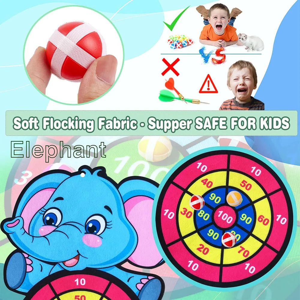 Cartoon Animal Kids Dart Board with Sticky Balls Indoor Outdoor Toss Game