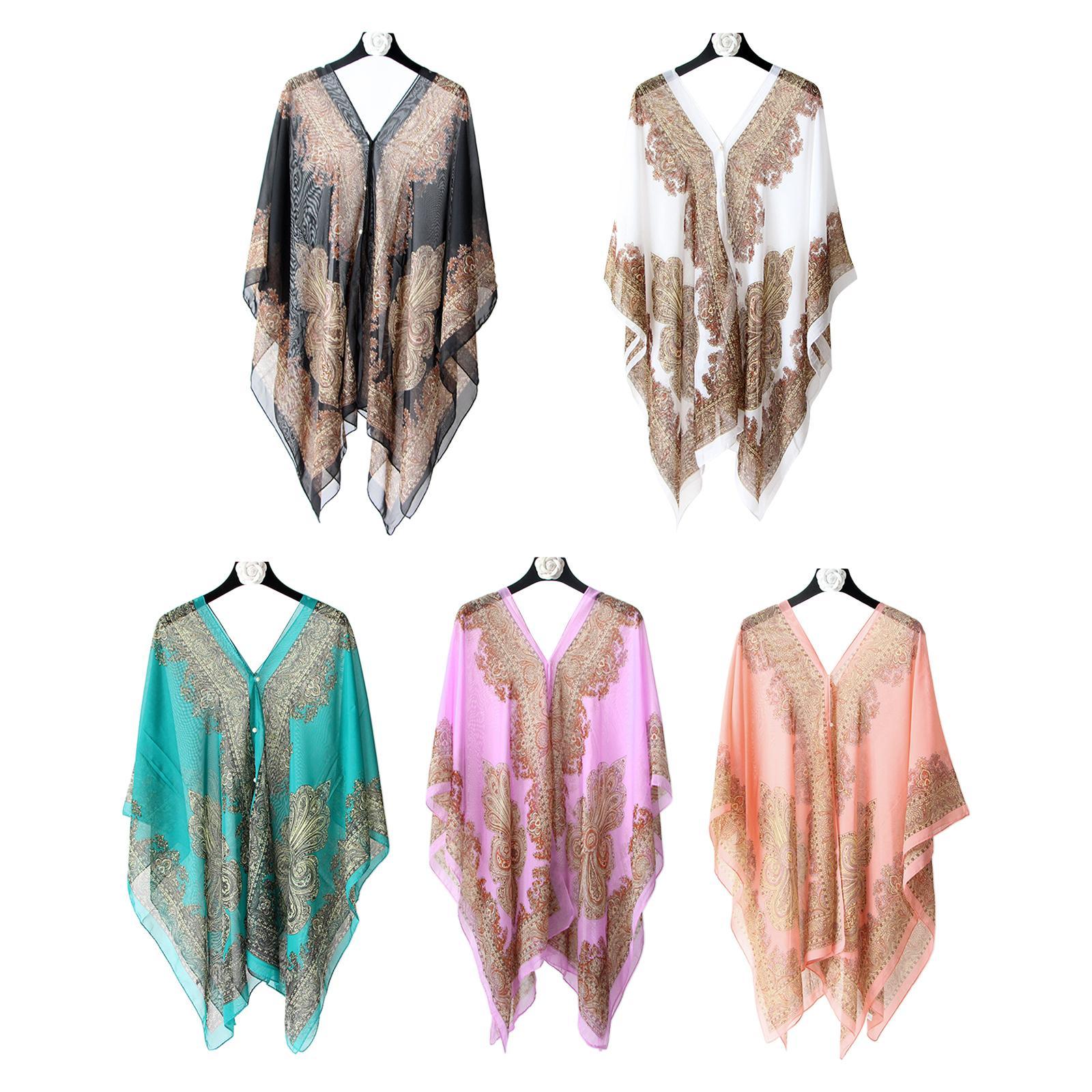 Womens Chiffon Beach Cover Up Kaftan Loose Swimsuit Cover Up Resort Dress