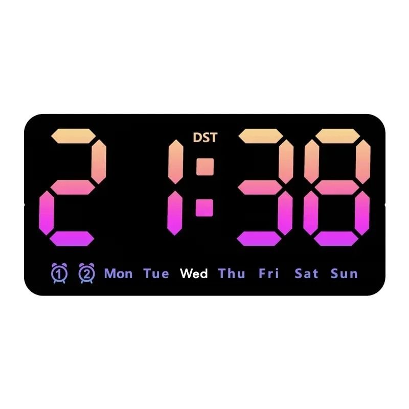 Voice Control Digital Wall Clock Large LED Display with Temperature and Dual Alarm