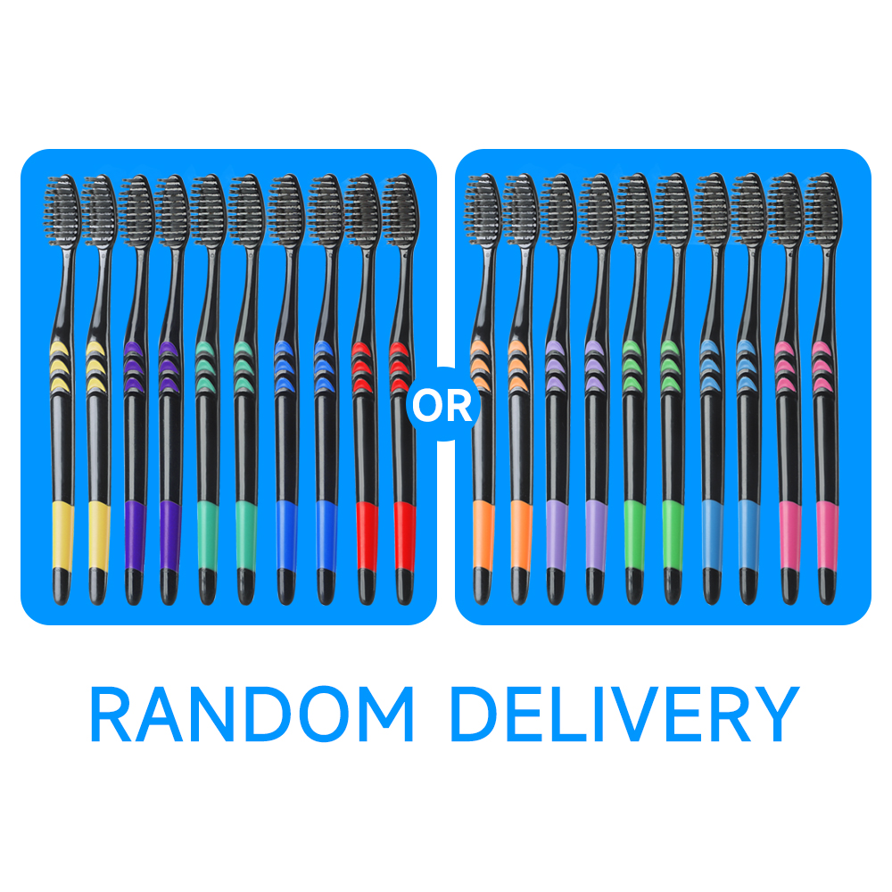 10 Pcs Family Pack Bamboo Charcoal Toothbrush, Soft Bristles, Travel-Friendly, Random Colors