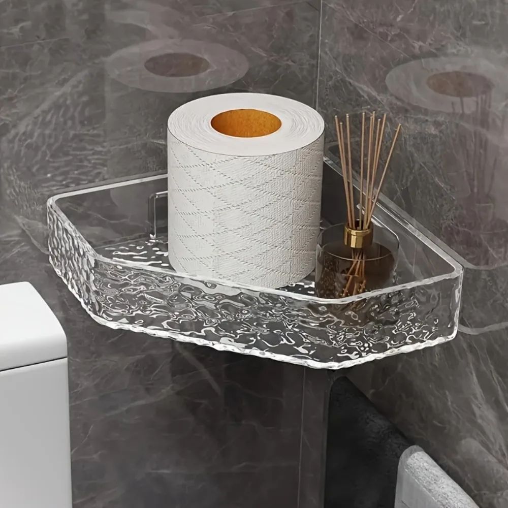 Glacier Clear Wall Mount Corner Shelf – Modern Bathroom Shower Organizer with Strong Adhesive Hold