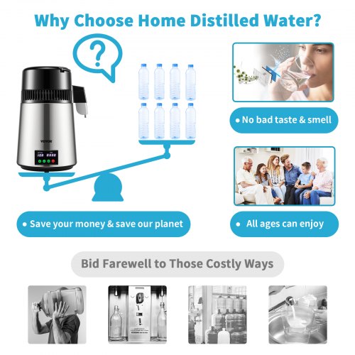 Water Distiller, Distilled Water Maker Machine with Timing & Temperature Display, Stainless Steel Countertop Distiller