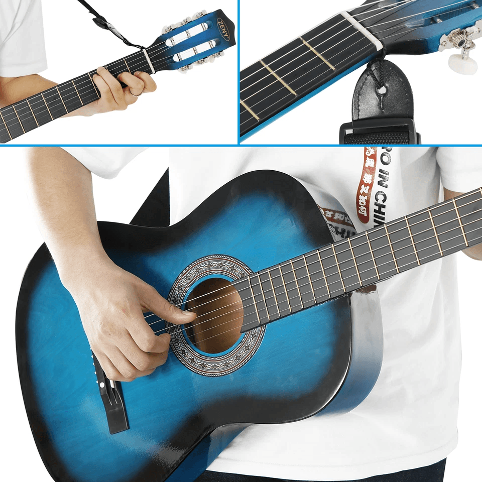 Blue Beginner Acoustic Guitar Bundle w/ Case, Tuner, Strap, Extra Strings