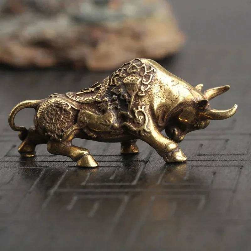 Brass Bull Statue Feng Shui Wealth Attracting Decor for Desk and Home