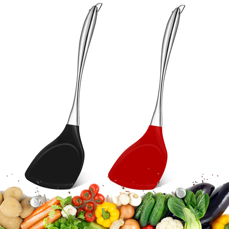 Heat Resistant Non-Stick Silicone Spatula with Stainless Steel Handle for Cooking Meat Beef Pancakes Turner Kitchen