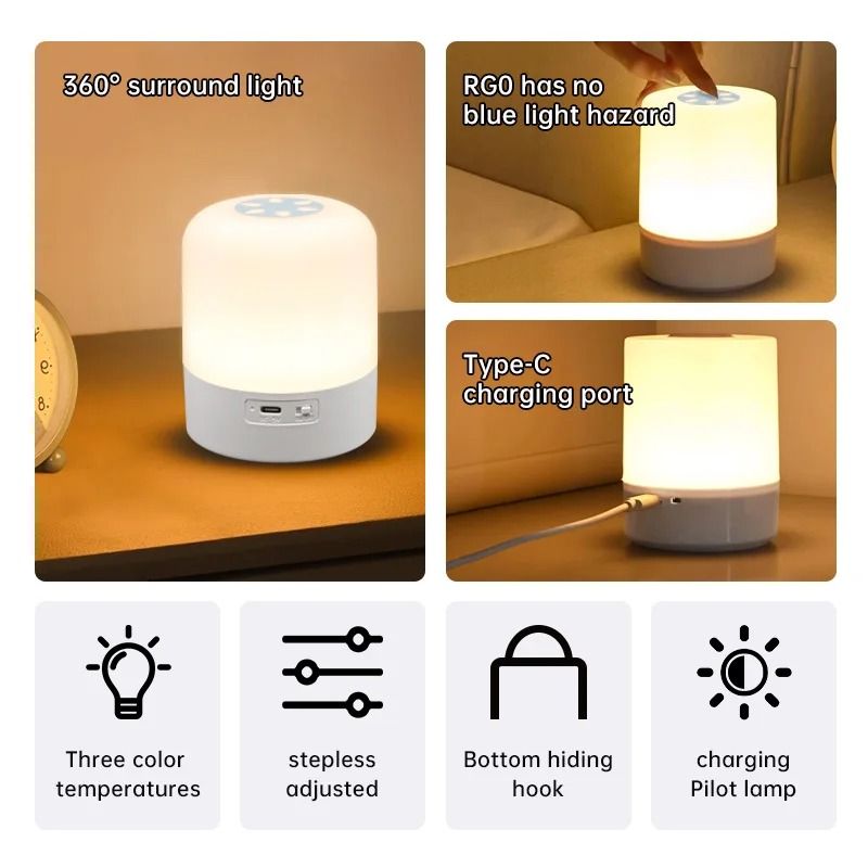 Gentle Touch Ambient Night Light – Dimmable Rechargeable Bedside Lamp