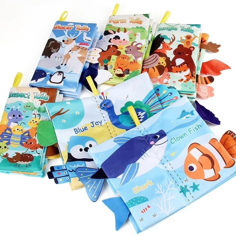 Educational Cartoon Animal Tail Baby Cloth Book