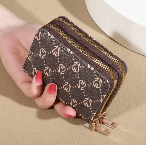 Vintage Zippered Card Holder Wallet – Faux Leather Womens Card Wallet with Coin Purse