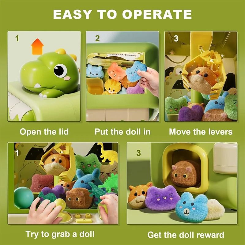 Dinosaur Claw Machine Toy with Music and Adjustable Arm