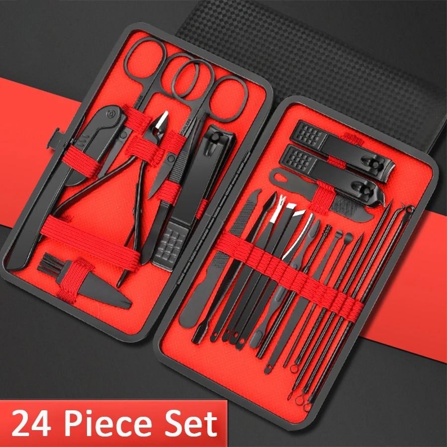 Stainless Steel Manicure Set Nail Clippers Kit 7 10 12 18 20 24 PCS with Leather Case