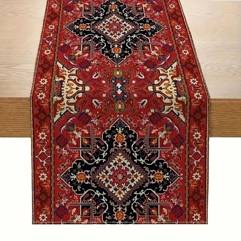 Rich Red Persian Antique Table Runner | Vibrant Bohemian Stripe Pattern (13x70 Inch)