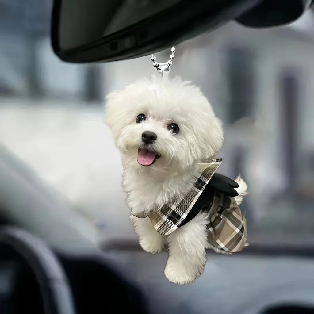 Cute Puppy Car Charm Acrylic Pendant – Kawaii Dog Rearview Mirror Accessory & Bag Keychain