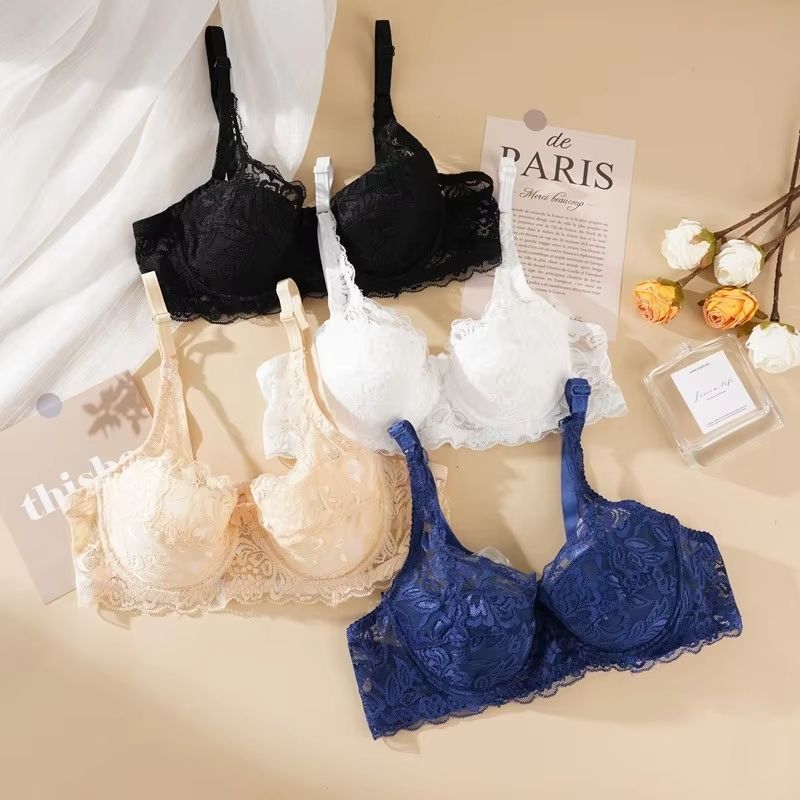 Women's Sexy Lace Push-Up Bra with Embroidered Detail, Padded Support, and Underwire