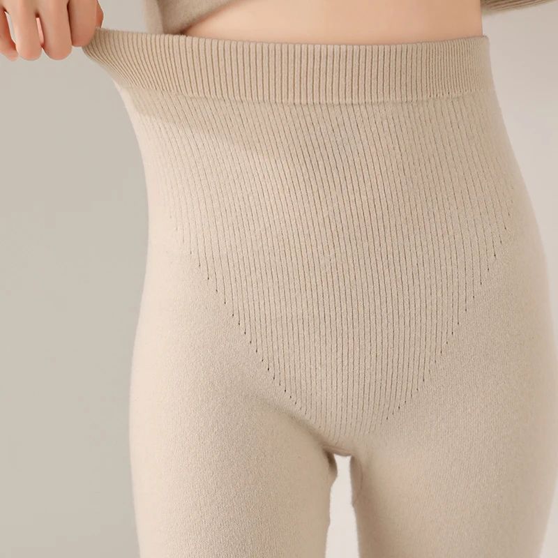Women Warm Wool Knit Leggings Slim Fit Winter Thermal Pants
