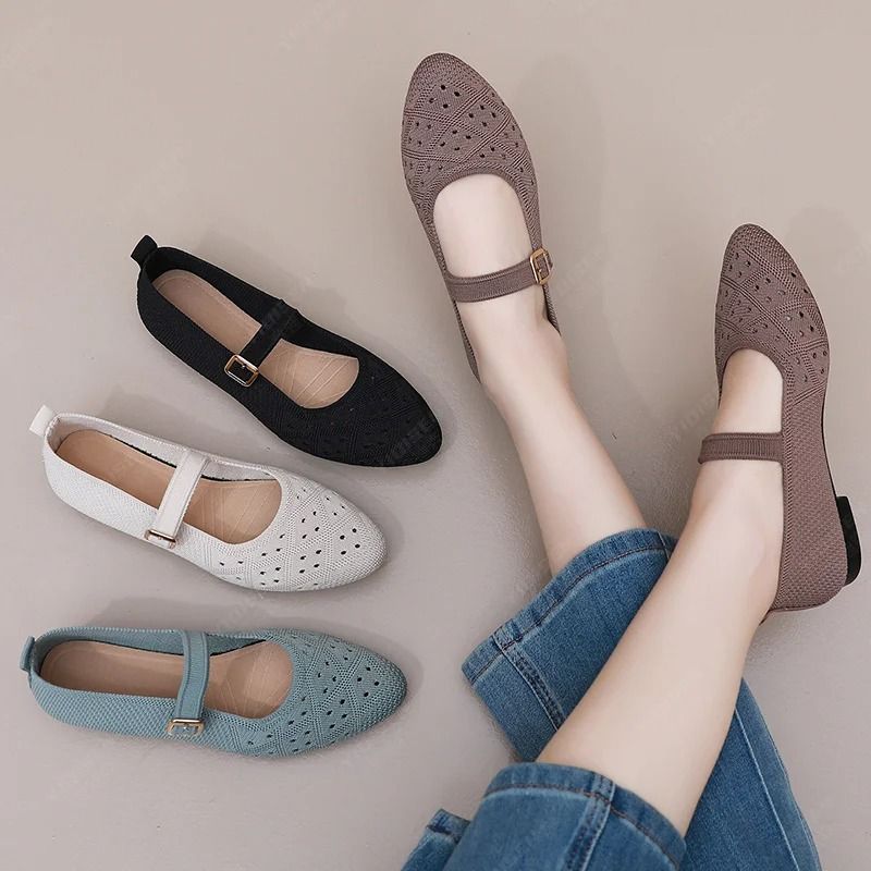 Comfort Knit Pointed Toe Ballet Flats Lightweight Breathable Slip On Loafers for Everyday Wear