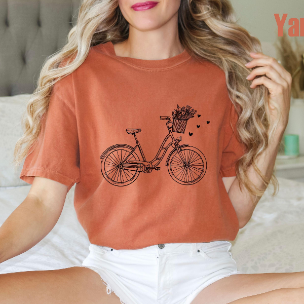 Comfort Colors Vintage Bicycle Shirt Floral Bike Graphic Tee Cottagecore Cycling Aesthetic Shirt Gift For Her