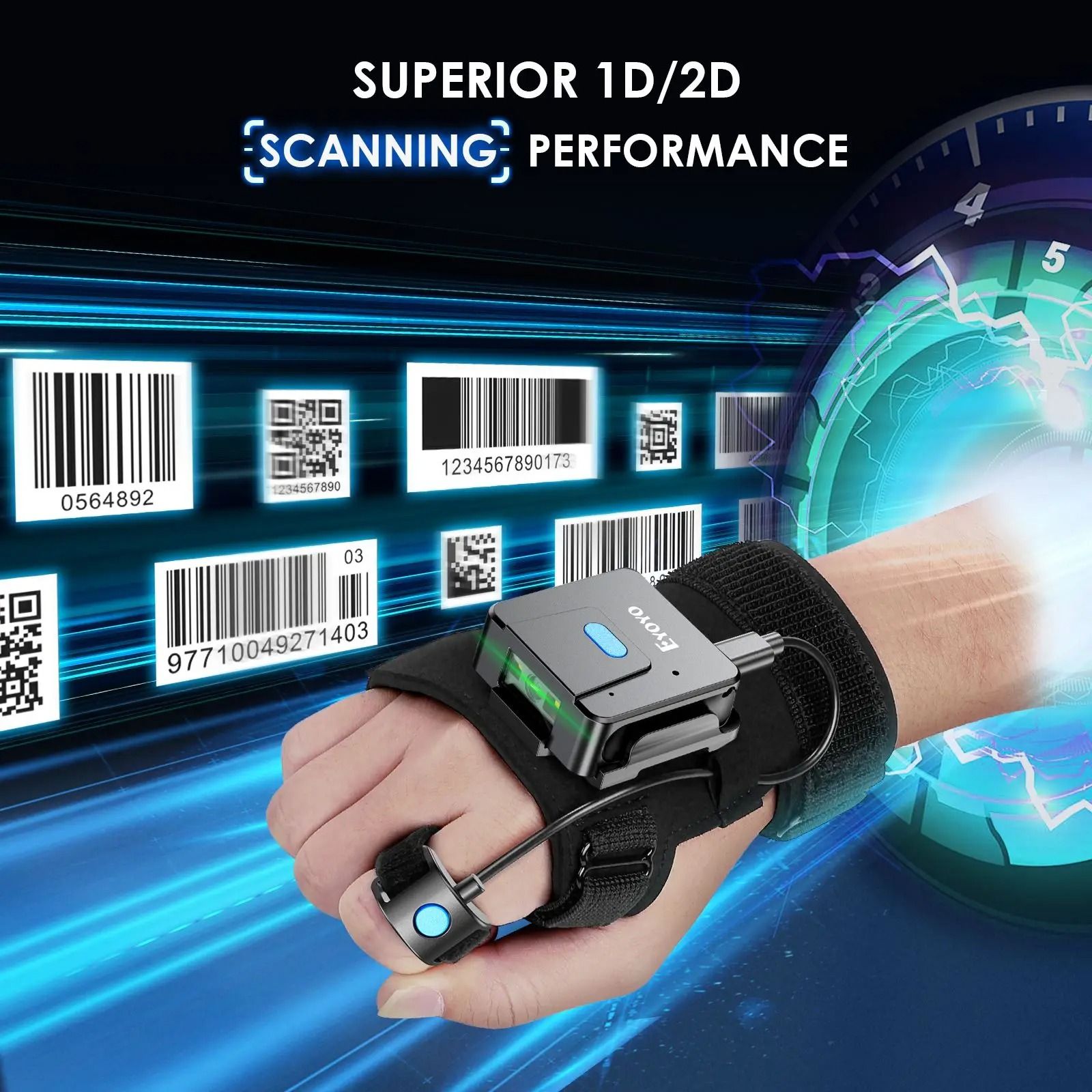Eyoyo Bluetooth Barcode Scanner Wearable Glove with 1D and 2D QR Code Reader