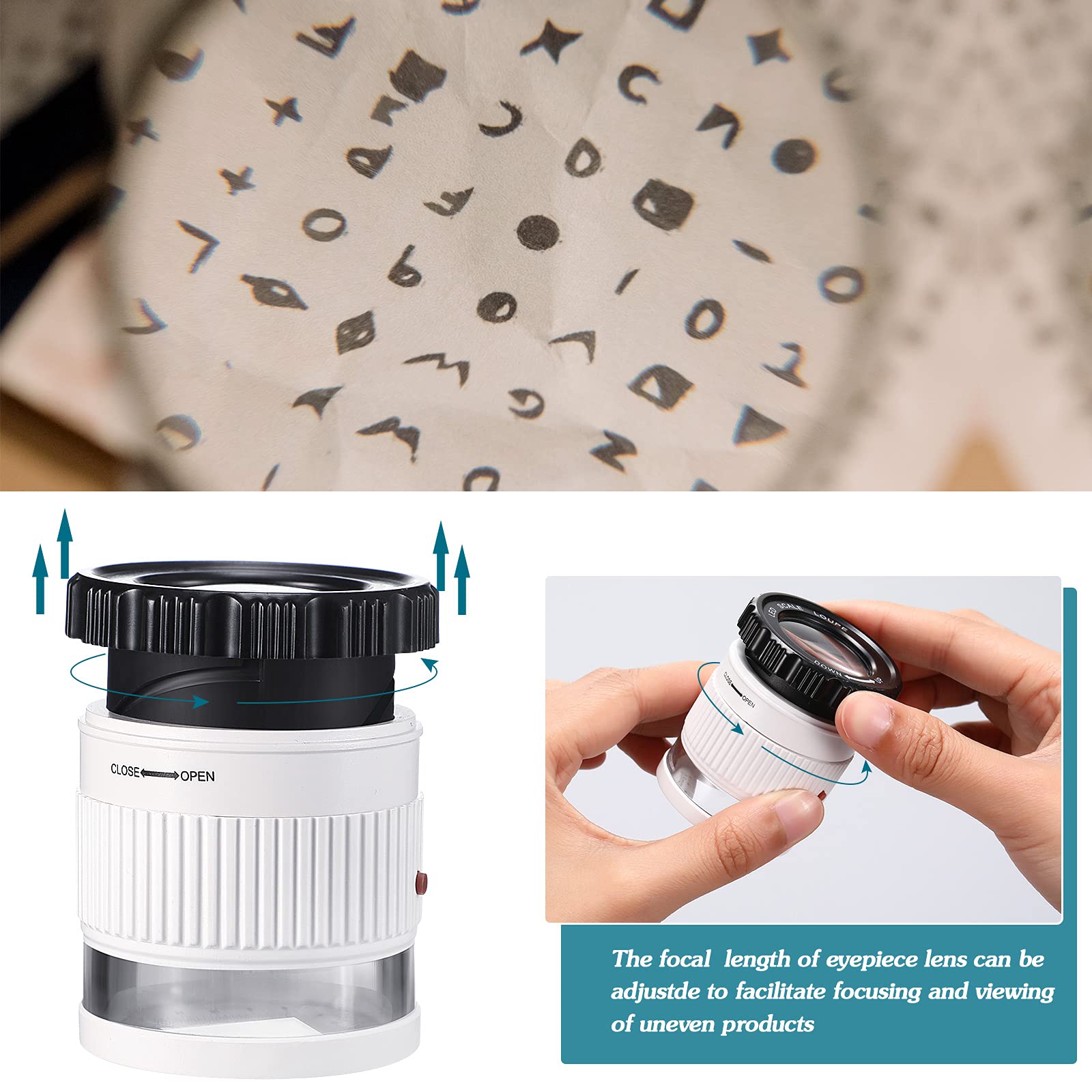 Cylindrical Handheld Magnifying Glass with Scale LED UV Light Illuminated Magnifier Adjustable Focal HD Loupe