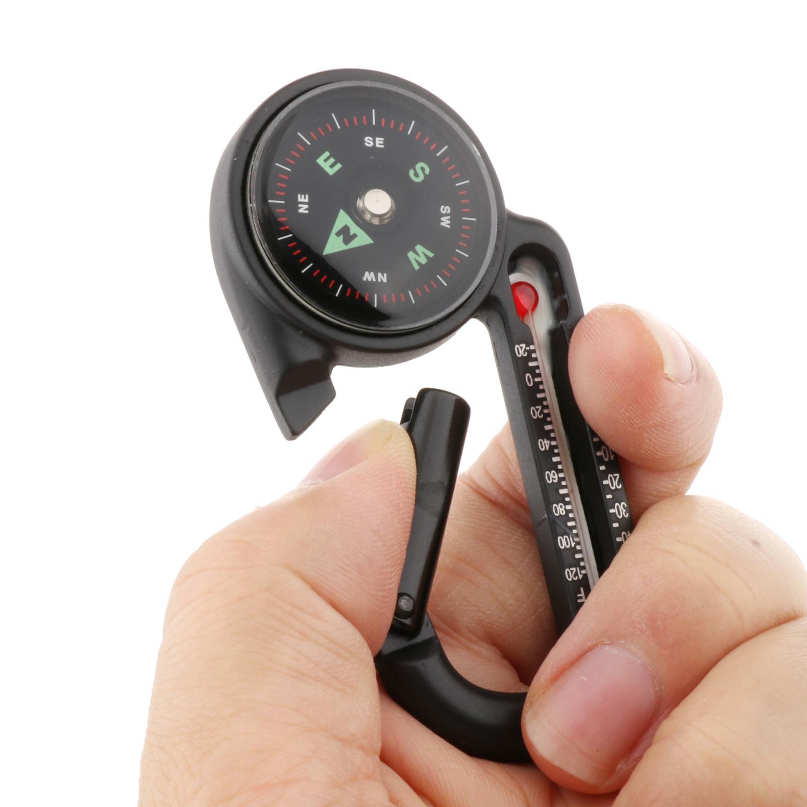 Mini Compass Thermometer Carabiner Keychain for Camping