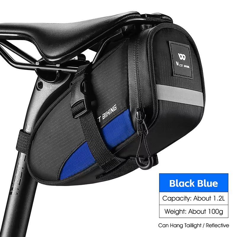 WEST BIKING Reflective Waterproof Bike Saddle Bag 1.2L Ultralight Tail Bag