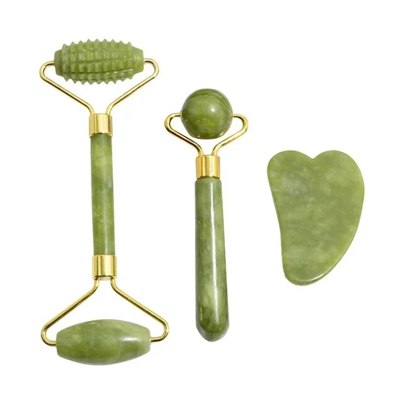 Natural Jade Facial Roller and Gua Sha Body Massager Set