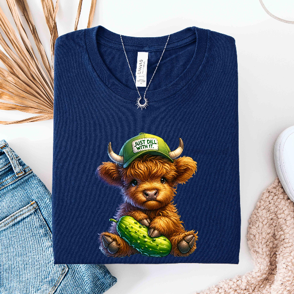Just Dill With It Cow Shirt, Funny Pickle Cow Graphic Tee, Cute Cow Shirt, Funny Farm Animal Tee, Funny Cow Pun Shirt