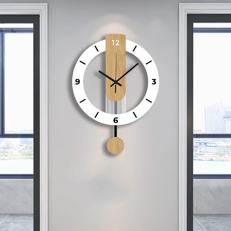 Modern Wooden Pendulum Wall Clock Silent Minimalist Home Decor