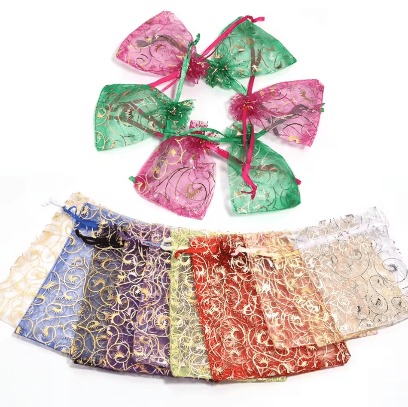 100Pcs Organza Gift Bags – Mixed Color Jewelry Packaging Bags, Party Favor Bags for Weddings, Christmas & Birthdays