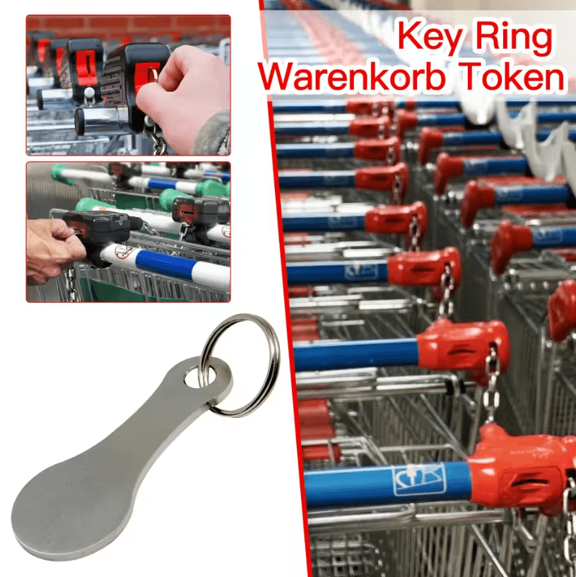 Aluminum Alloy Shopping Cart Token Keychain – Portable Trolley Unlock Key Ring