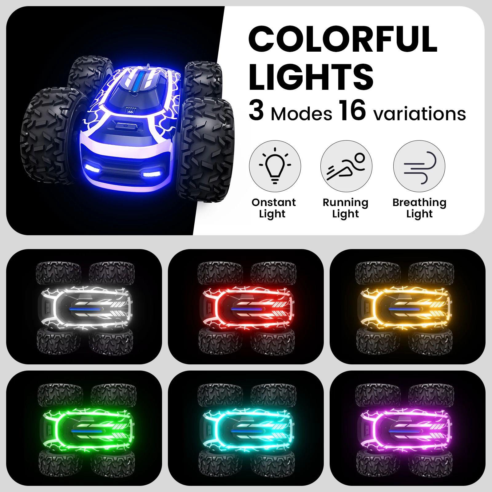 Sinovan Remote Control Stunt Car with LED Lights and 360 Degree Rotating Action for Kids