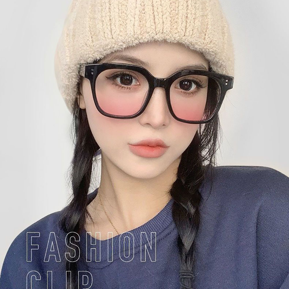 Fashion Round Sunglasses for Girls, Pink Blush Gradient Glasses, Transparent Black Frame Eyewear