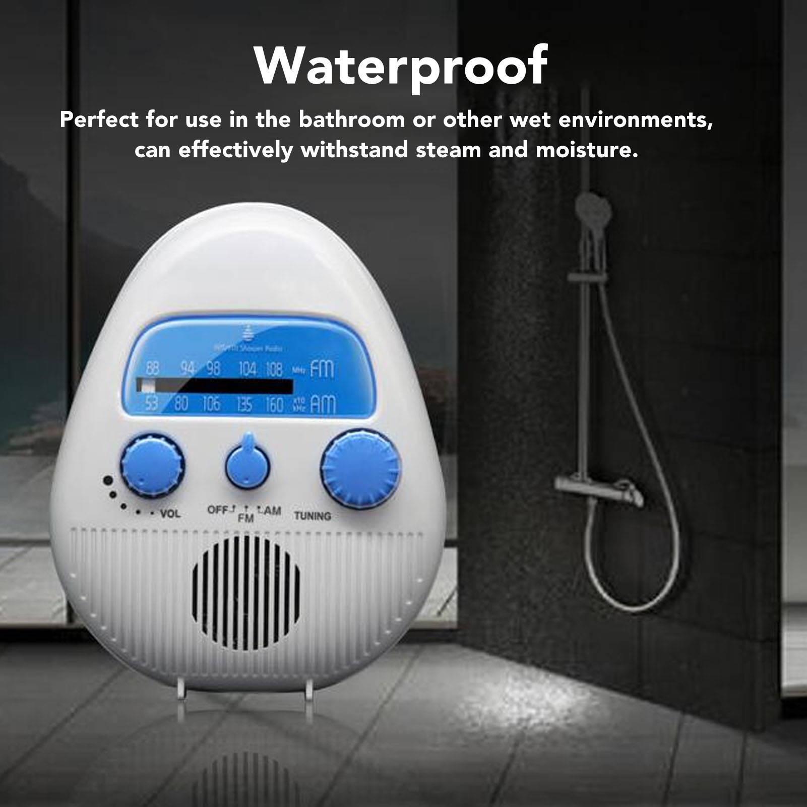 Portable Waterproof Shower Radio with Built In Speaker and AM FM Tuning