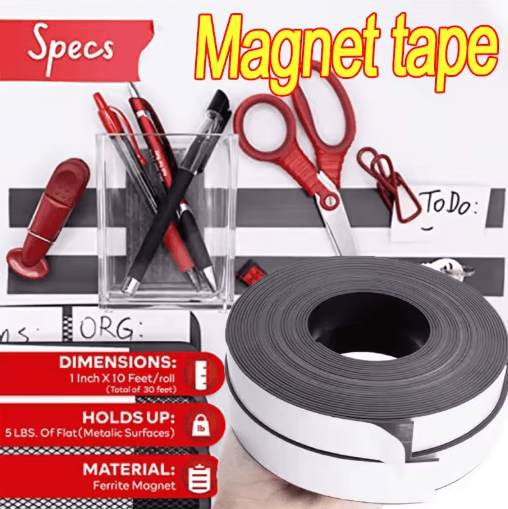 Self Adhesive Magnetic Tape Cuttable Rubber Magnetic Strip for DIY Fixing and Storage