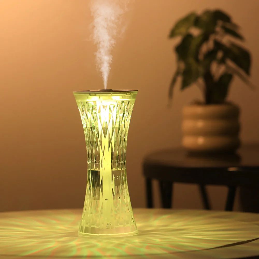 Glass Air Humidifier Aroma Diffuser with Ambient Light Crystal Lamp Design