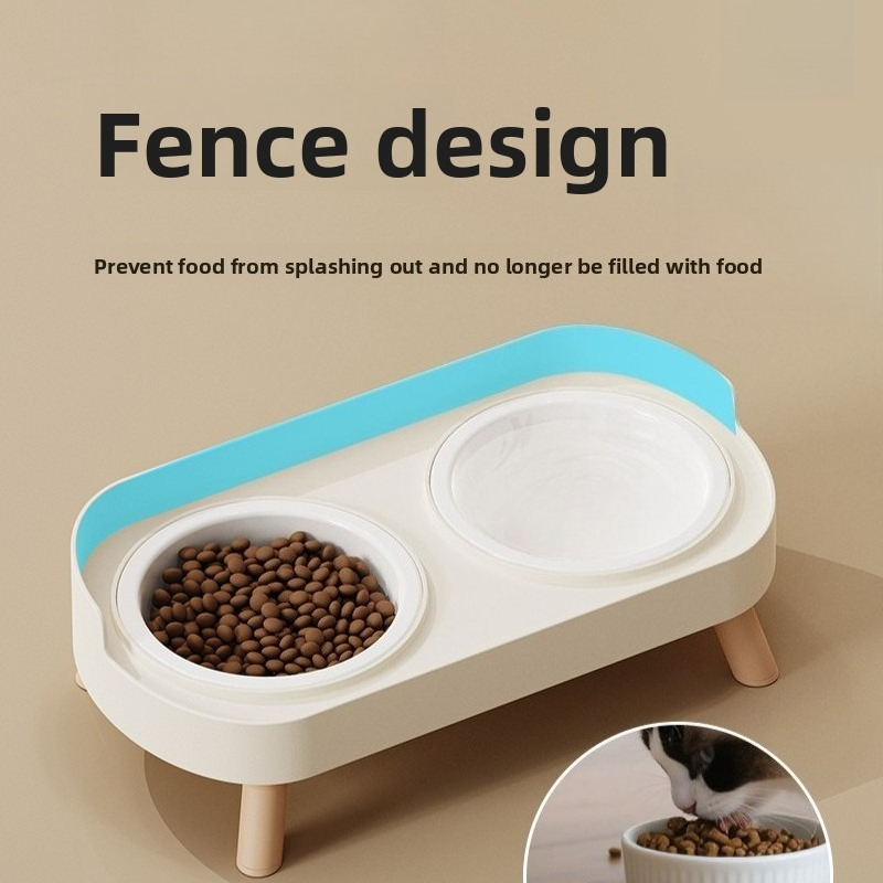 Double Pet Bowl No Spill Elevated Feeder with Stand Anti Slip Neck Support for Cats and Dogs