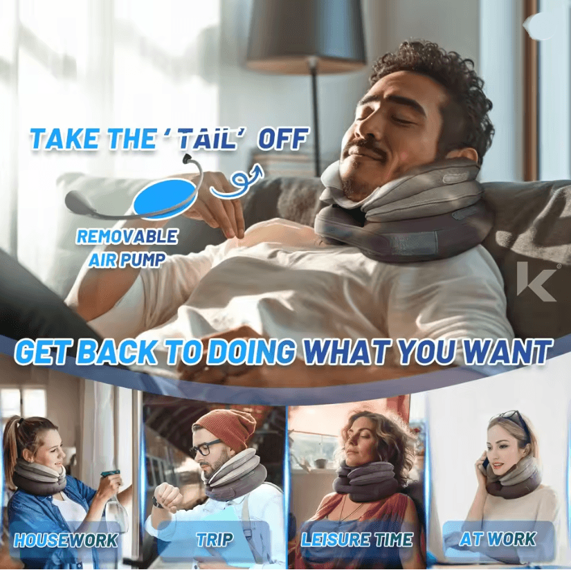 CerviEase Inflatable Neck Traction Device Cervical Stretcher Pillow for Neck Decompression and Support