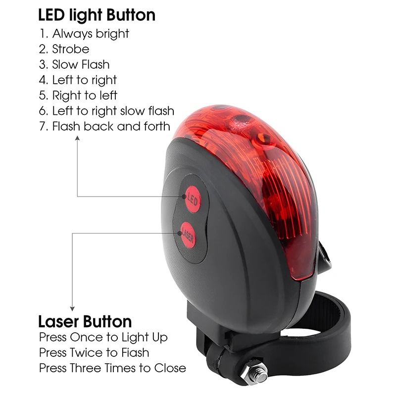 Bike LED Tail Light Laser Waterproof Bicycle Safety Warning Rear Light