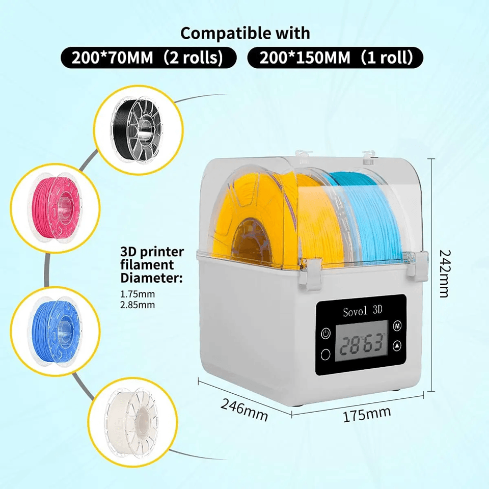 Sovol Dual 3D Filament Dryer Box with Spool Holder Moisture Protection for PLA ABS PETG TPU