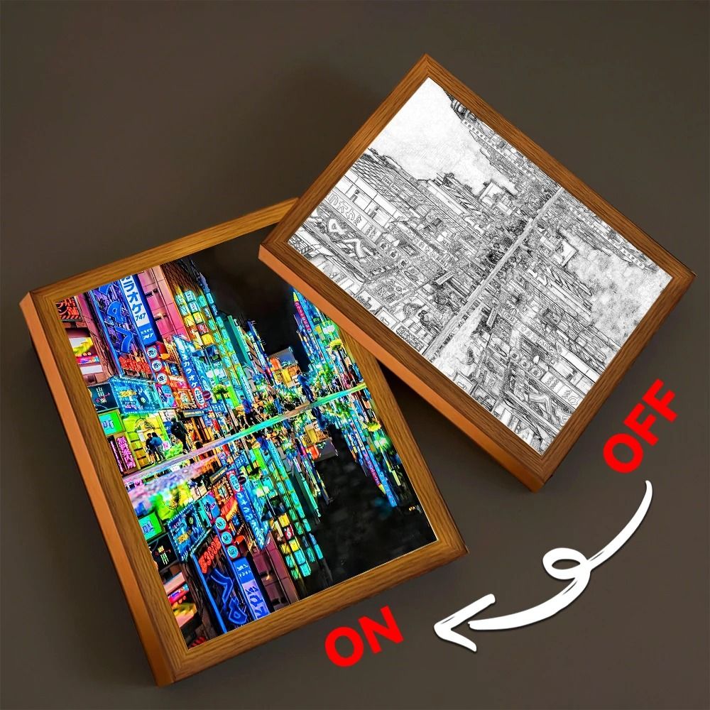 Asian Cityscape Painting LED Bedside Light