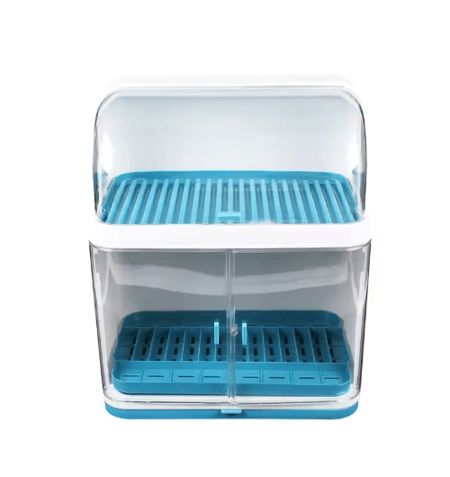 2 Layer Dish Drying Rack with Lid Cover Covered Kitchen Cutlery Organizer