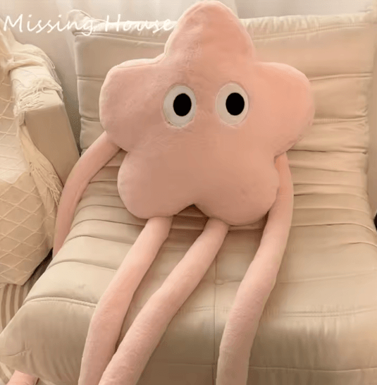StarBuddy Funny Eyes Plush Long Leg Pillow – Pink Star & Flower Soft Cushion for Sofa, Bed & Car