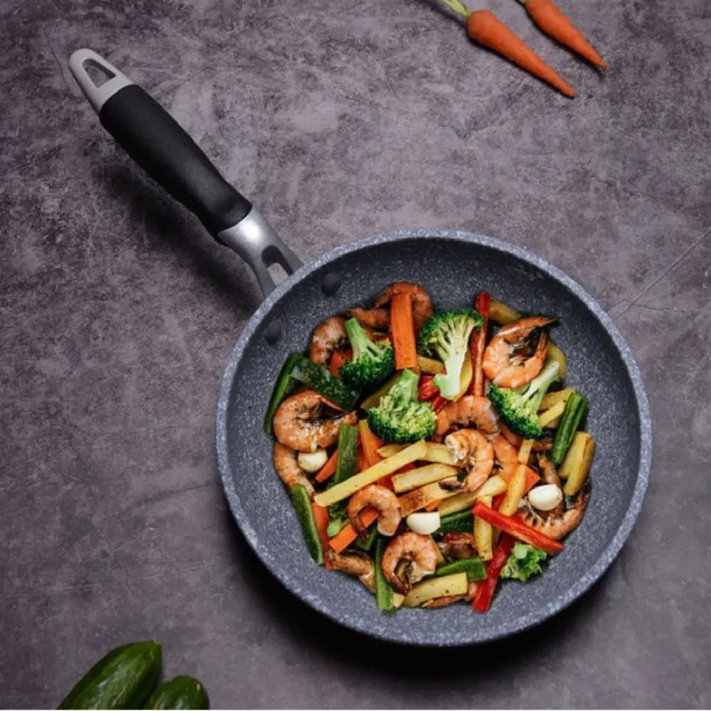 Durable Stone Frying Pan and Wok with Nonstick Surface for Home Cooking