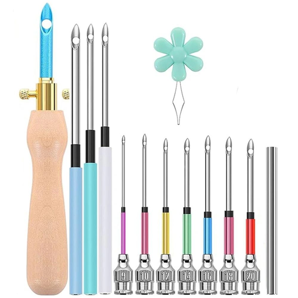 Embroidery Punch Needle Kit with 13 Tools and Wooden Handle