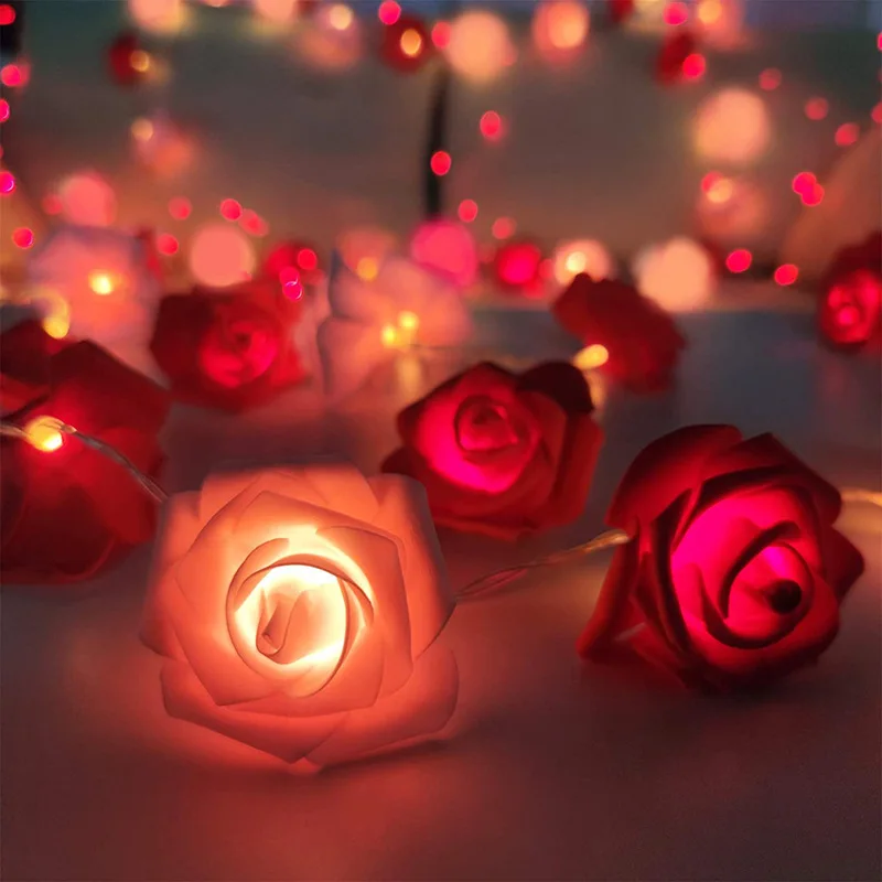 LED Rose Light Decoration for Wedding Valentines Day Girl Room Small Garden Night Light Christmas Fairy Lights