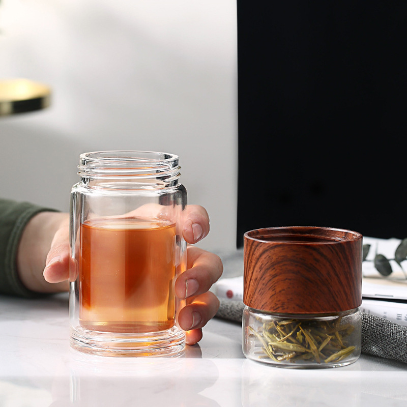 Eco-Friendly Double Glass Water Bottle, Tea Infuser Tumbler with Case, High Quality Drinkware
