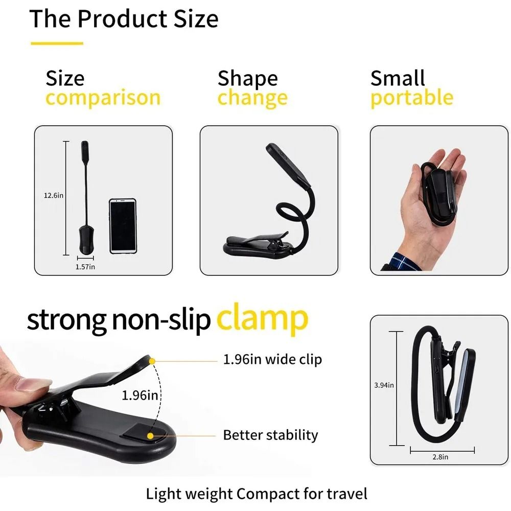 7 LED USB Rechargeable Book Light Warm Cool White