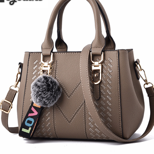 Embroidery Leather Messenger Handbag for Women – Stylish, Practical & Trendy Women's Bag with Hair Ball Accent