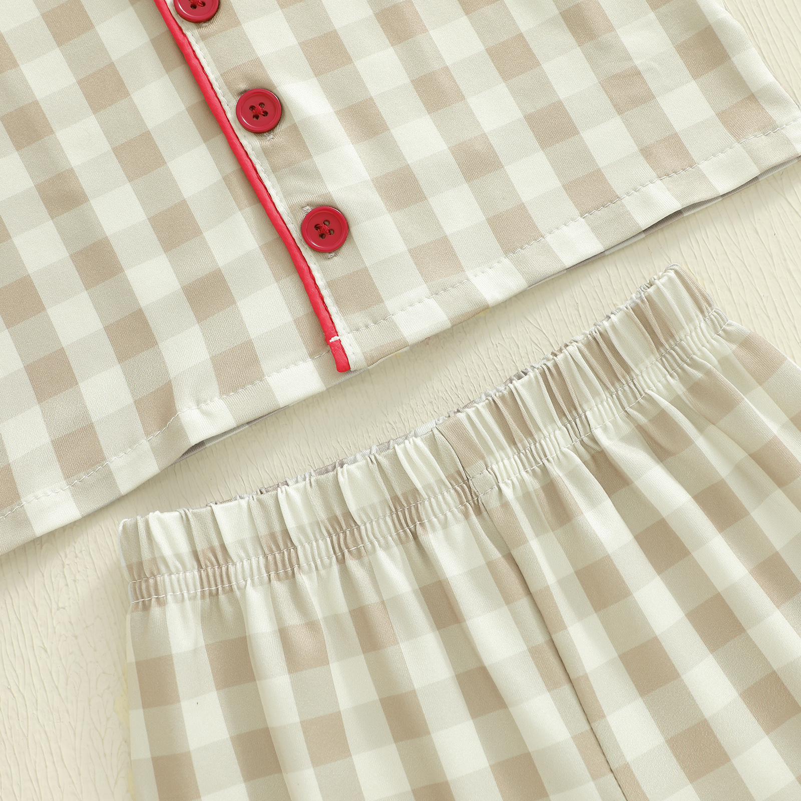 Christmas Infant Baby Plaid Pajamas Sets 2 Piece, Toddler Gingerbread Embroidery Lapel Long Sleeve Tops, Pant Loungewear