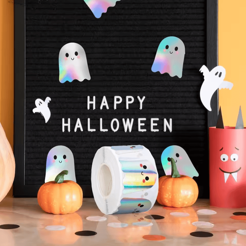 500Pcs Halloween Stickers Set – Holographic Ghost Stickers (Waterproof) for Party & Decoration Supplies
