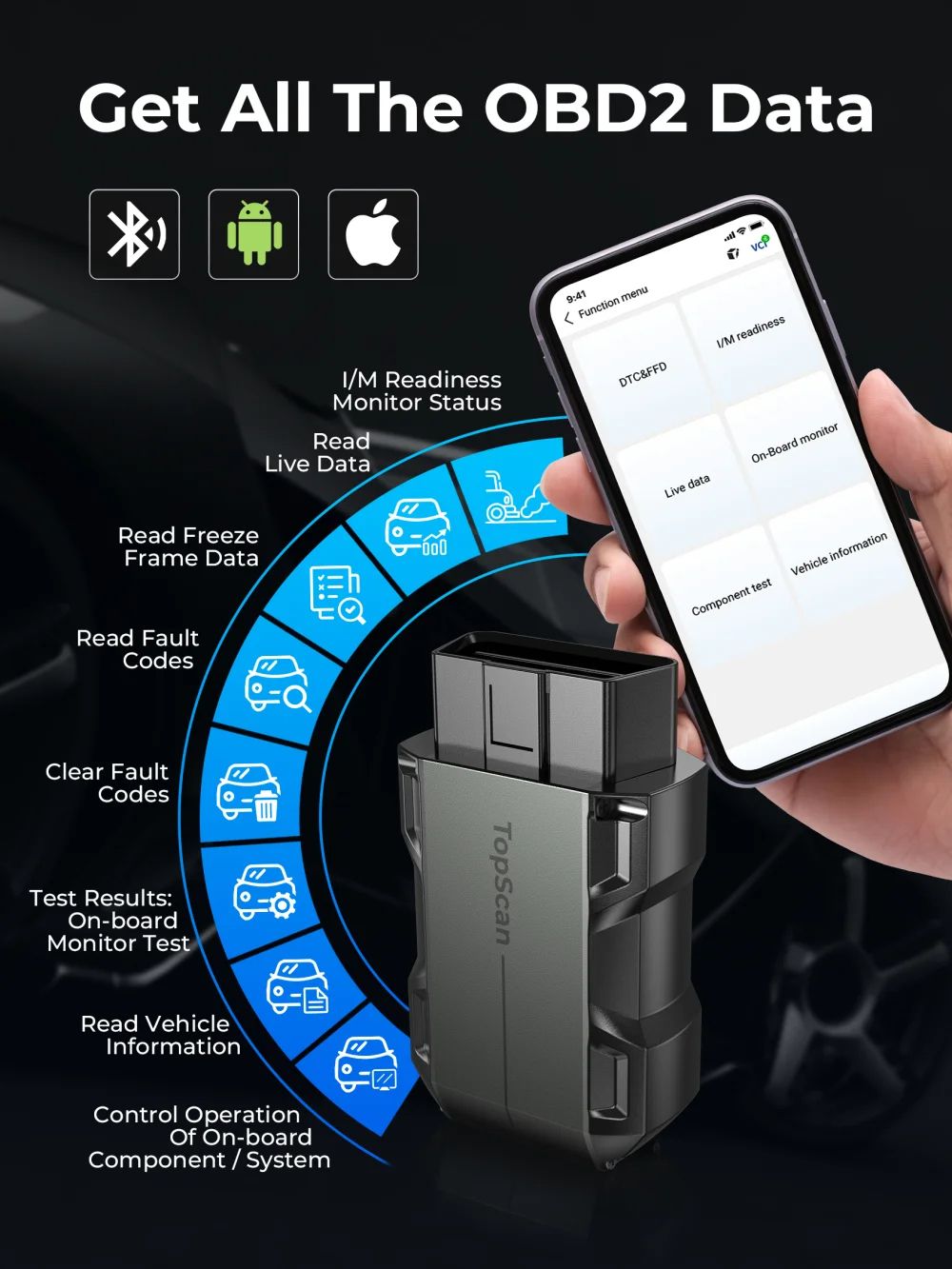 TopScan Lite Smart Diagnostic OBD2 Scanner, Bluetooth Fault Code Reader & DTC Repair Guide